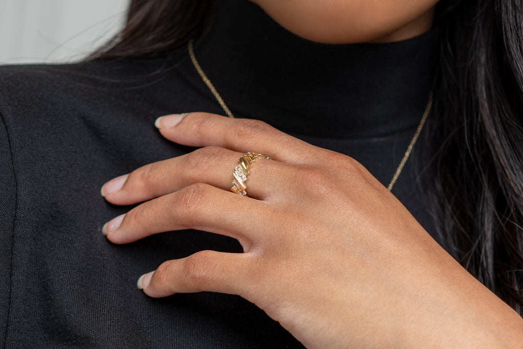 Harma jewelry dawn collection 14k gold plated Diagonal Tetris Block Adjustable Ring