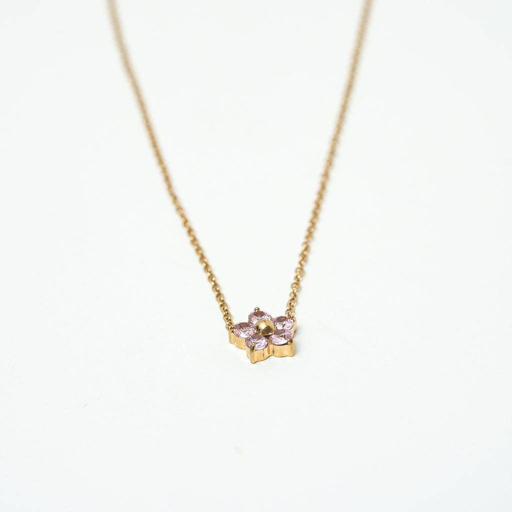 Harma Jewelry Little Bloom PINK Zirconia Necklace - self-care pink 18K gold plated necklace for women