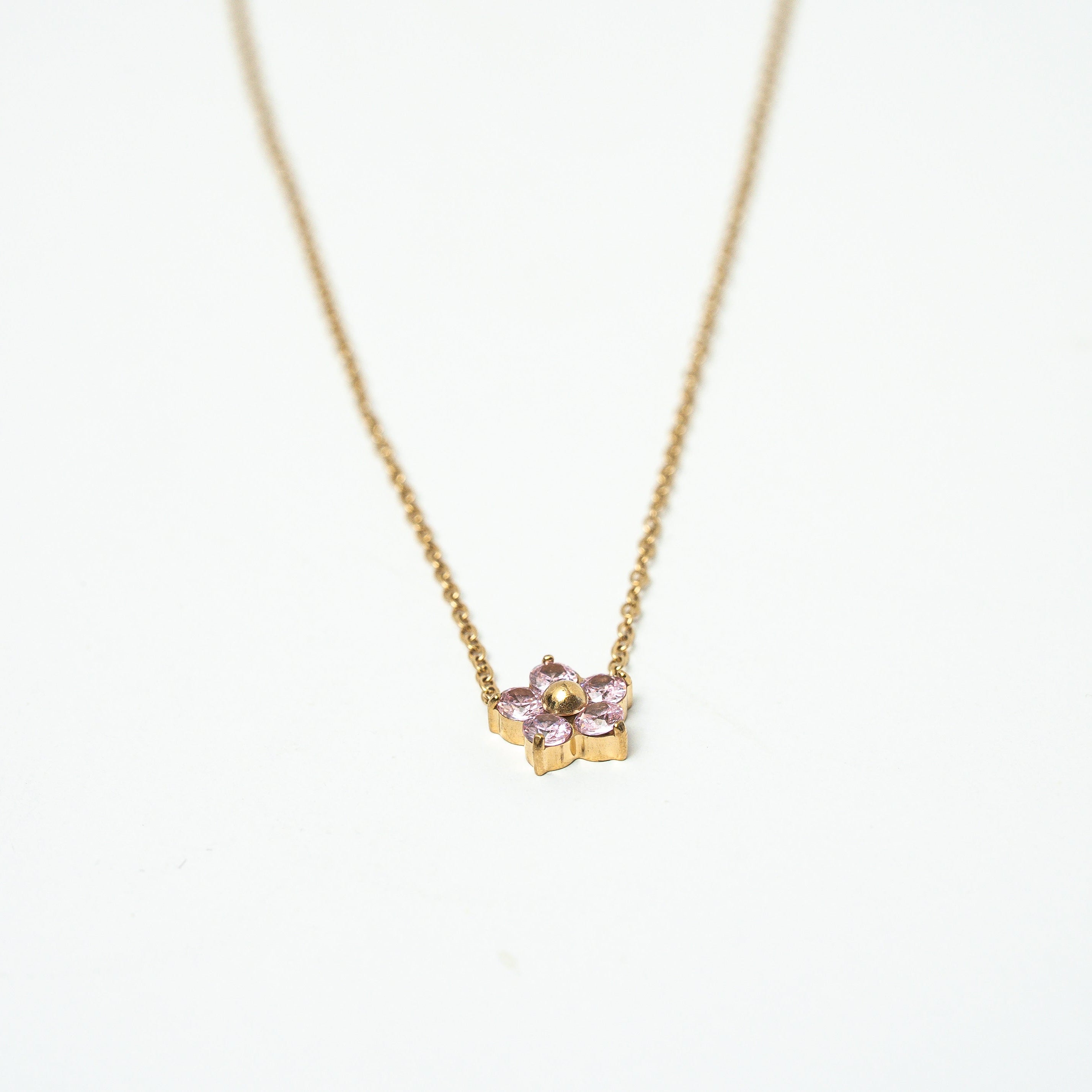 Harma Jewelry Little Bloom PINK Zirconia Necklace - self-care pink 18K gold plated necklace for women