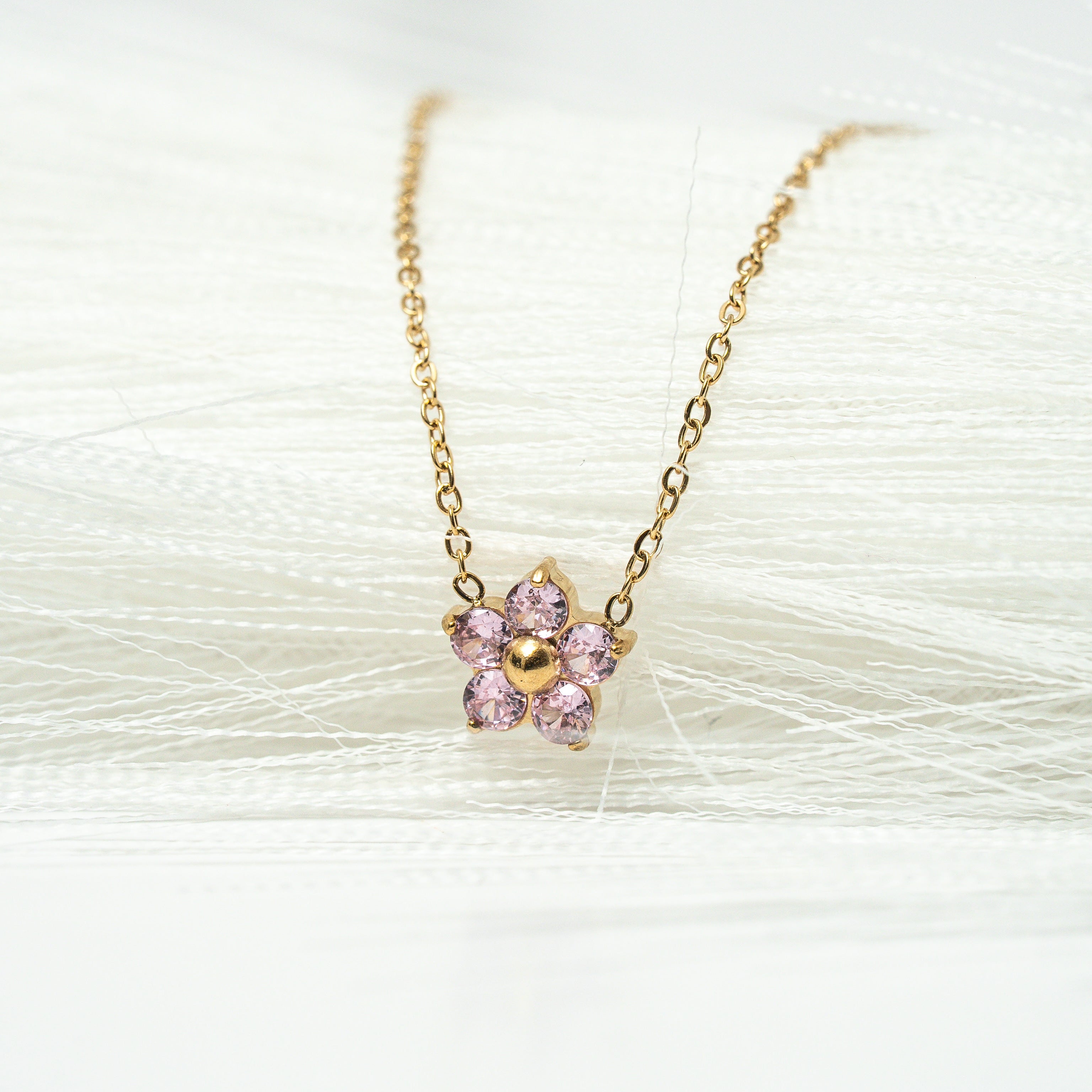 Harma Jewelry Little Bloom PINK Zirconia Bracelet - self-care pink 18K gold plated bracelet for women