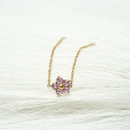 Necklace with a pink pendant on a white background. Harma Jewelry Gold plated Little Bloom PINK Zirconia Bracelet