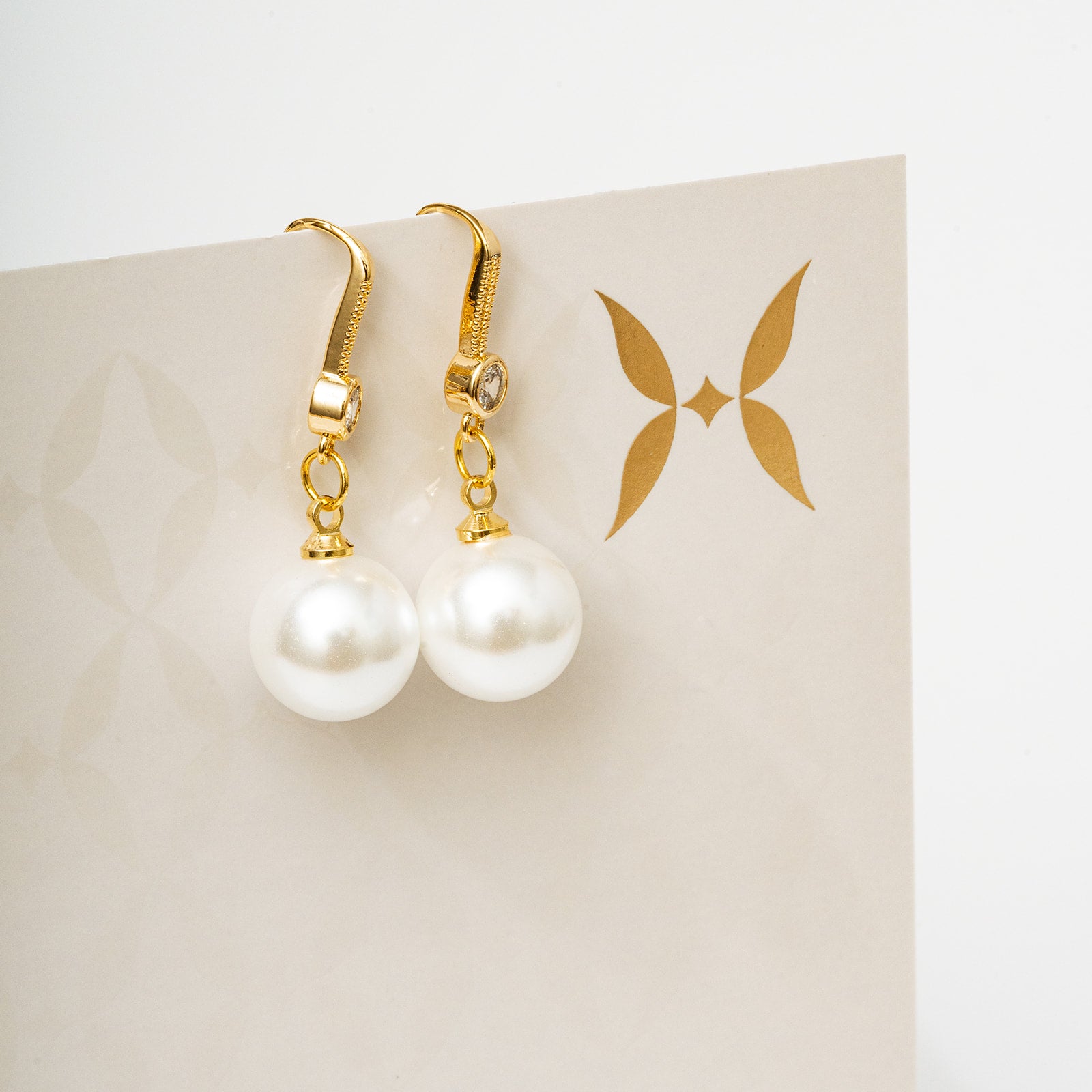 harma gold plated Pearl Drop Fish Hook Earrings