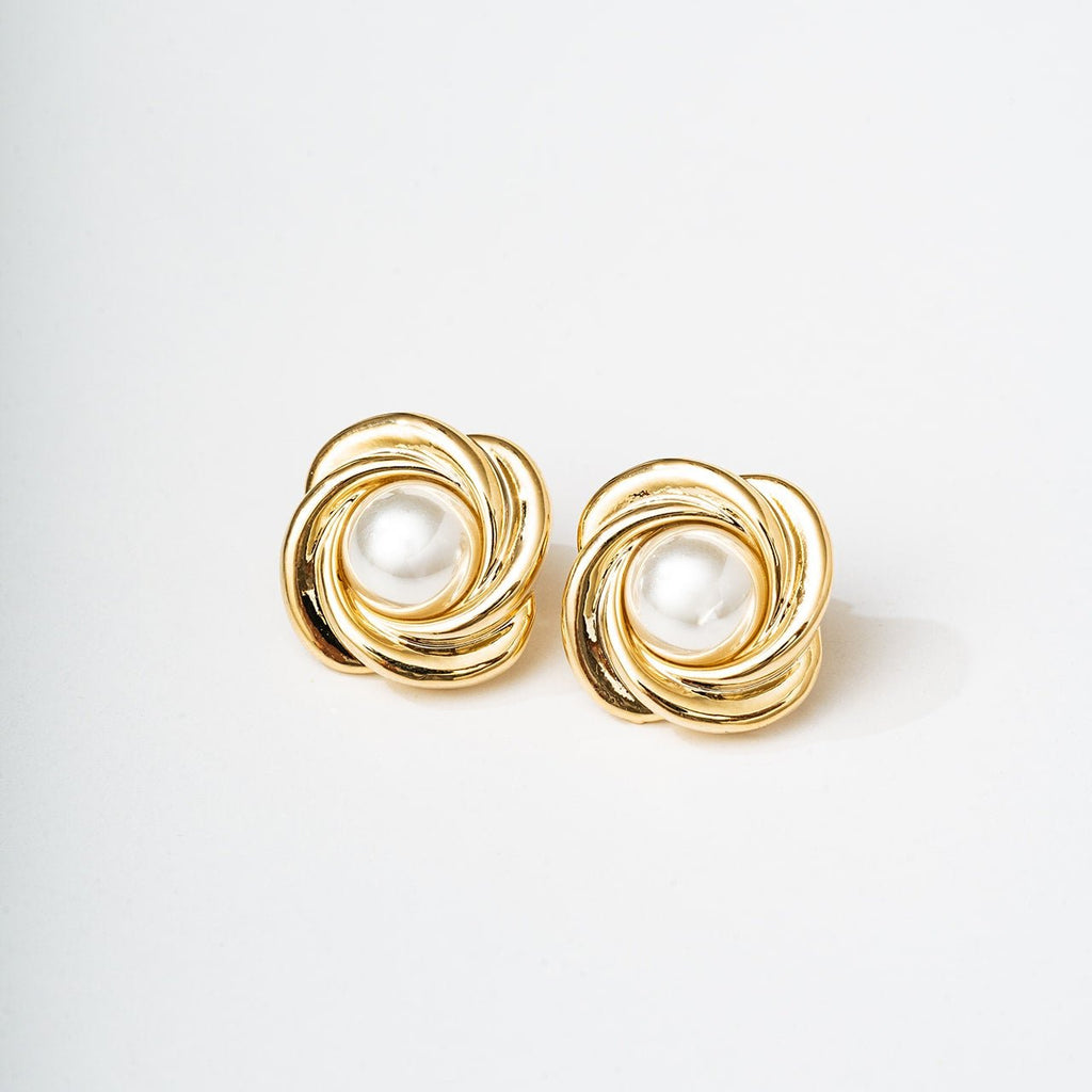 Harma Jewelry Harvest Moon Pearl Stud Earrings - faith-inspired 18K gold plated earrings for women