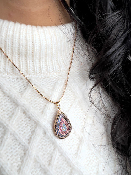 harma Jewelry Compassionate Droplet Necklace. Harma Jewelry Multicolor Compassionate 18k Gold Plated Teardrop Necklace. 