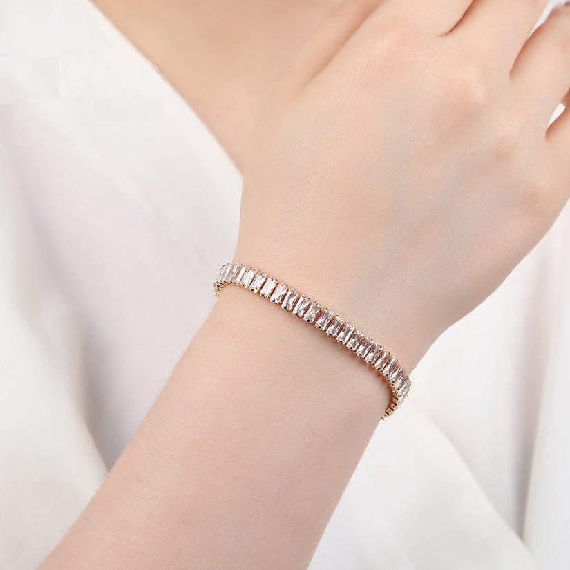 Harma Jewelry Vogue Dazzling Baguette Tennis Bracelet - bold statement black 18K gold plated bracelet for women. Harma Jewelry Vogue Dazzling Baguette Tennis Bracelet Zirconia Gold Plated 18k 