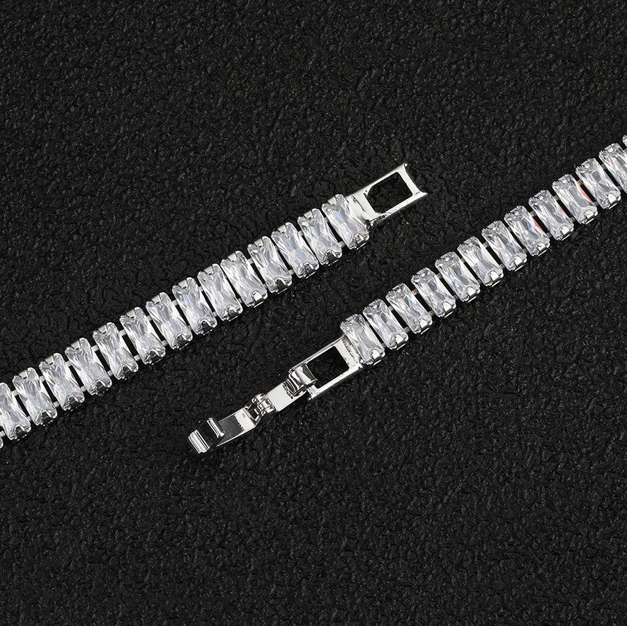 platinum plated tennis bracelet harma jewelry baguette cut stones. Harma Jewelry Vogue Dazzling Baguette Tennis Bracelet Zirconia Platinum Plated 18k