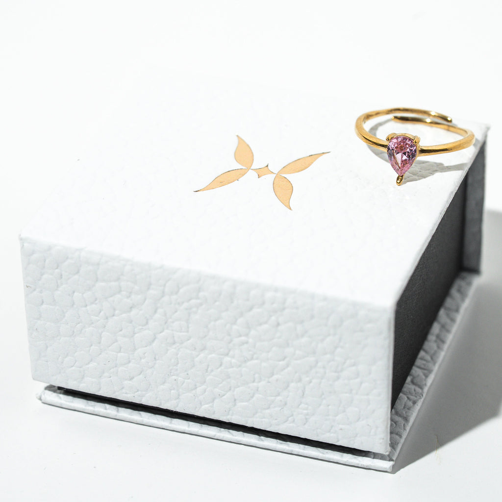 Gentle Glow PINK Zirconia Droplet Ring - HARMA