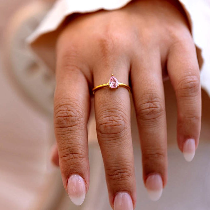 Gentle Glow PINK Zirconia Droplet Ring - HARMA