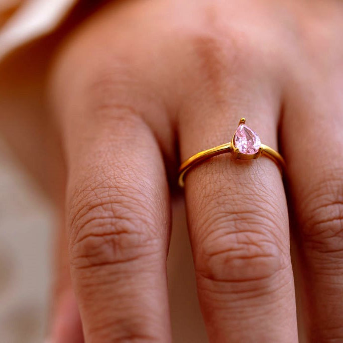 Gentle Glow PINK Zirconia Droplet Ring - HARMA