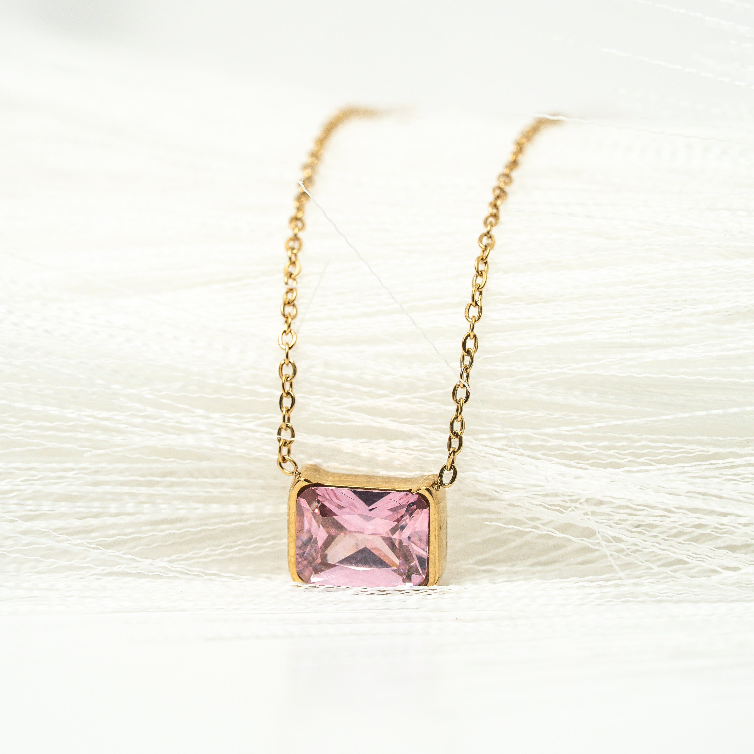 Harma Jewelry I Am Centered PINK Zirconia Necklace - self-care pink 18K gold plated necklace for women