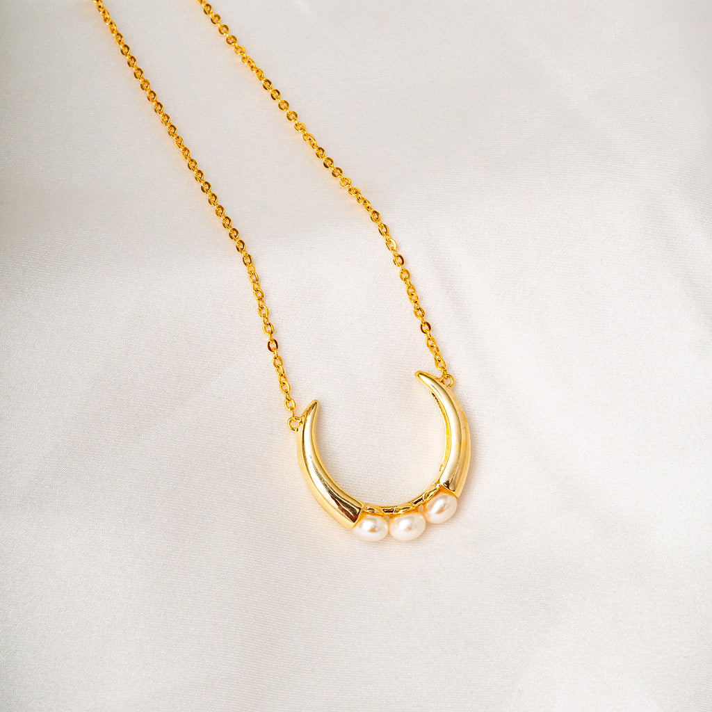 Harma jewelry gold plated Humble Pearl Crescent Necklace
