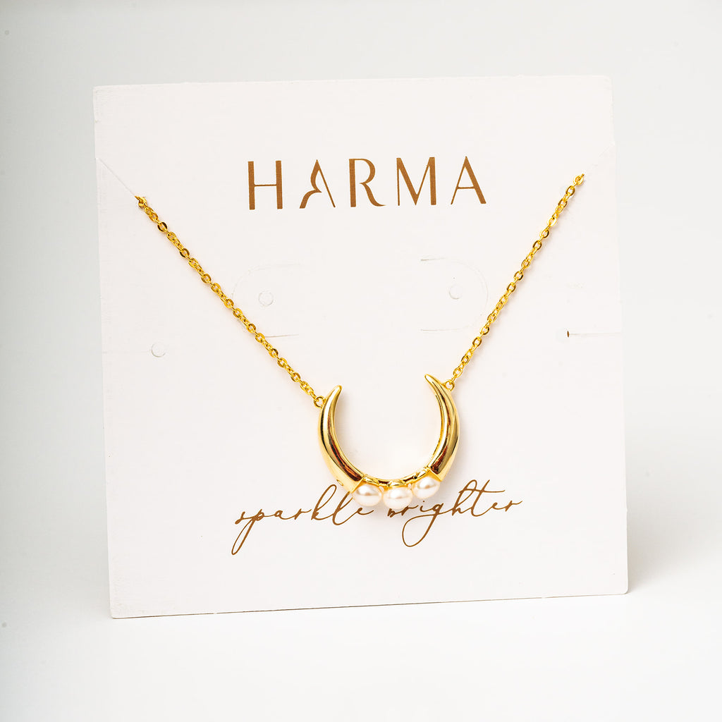 Harma jewelry gold plated Humble Pearl Crescent Necklace