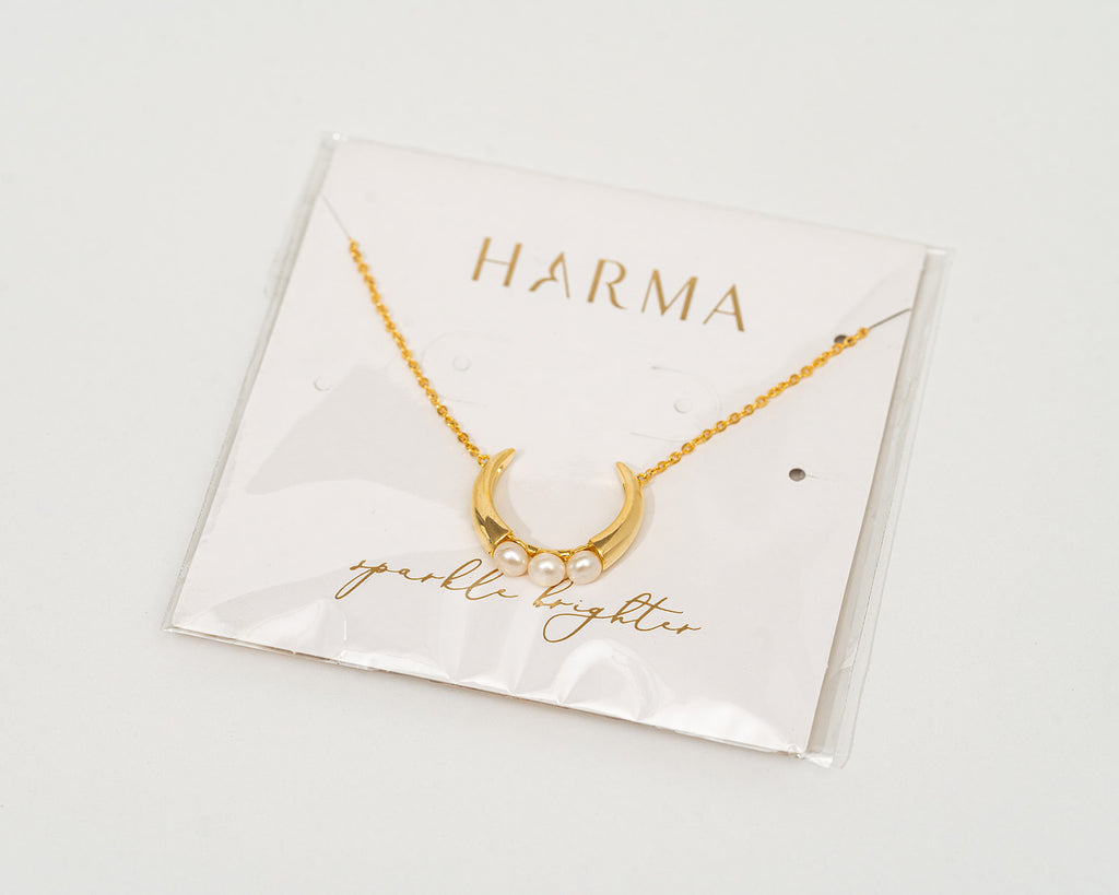 Harma jewelry gold plated Humble Pearl Crescent Necklace
