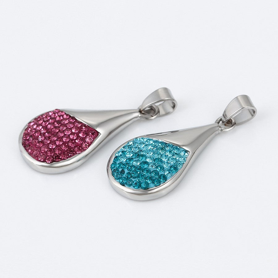 Harma jewelry platinum plated white gold teardrop necklace in three colors blue burgundy and white stones. Harma jewelry Droplets of Mercy Platinum Plated Teardrop Necklace Blue Pink Stones 