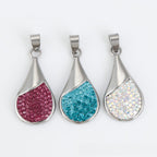 Harma jewelry platinum plated white gold teardrop necklace in three colors blue burgundy and white stones. Harma jewelry Droplets of Mercy Platinum Plated Teardrop Necklace Blue White Pink Stones 
