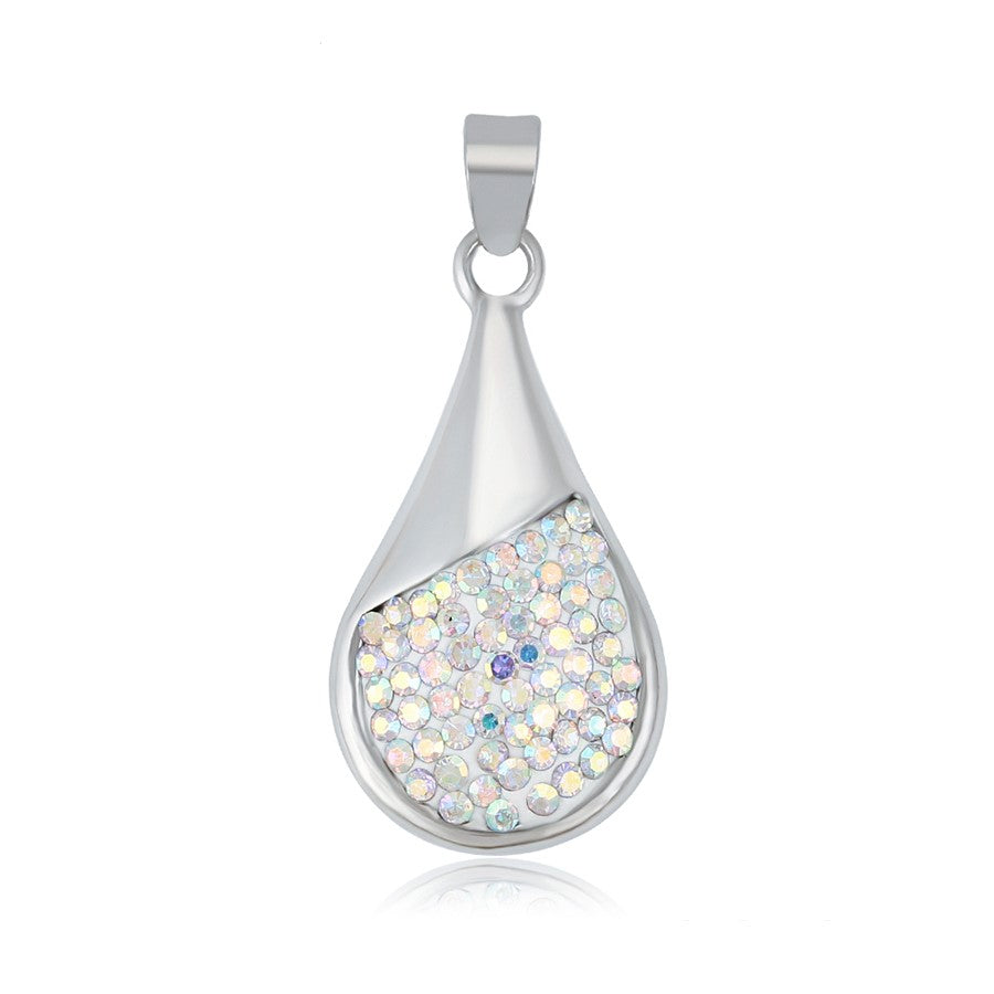 Harma jewelry platinum plated white gold teardrop necklace in three colors blue burgundy and white stones. Harma jewelry Droplets of Mercy Platinum Plated Teardrop Necklace White Stones 