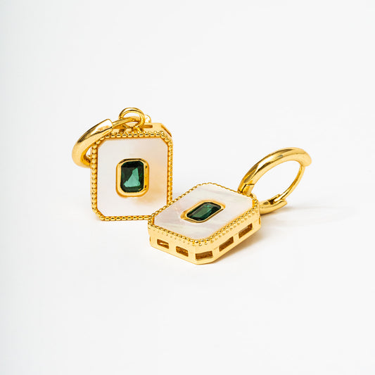 Harma jewelry Gold Plated Frosted Mother of pearl Emerald Earrings