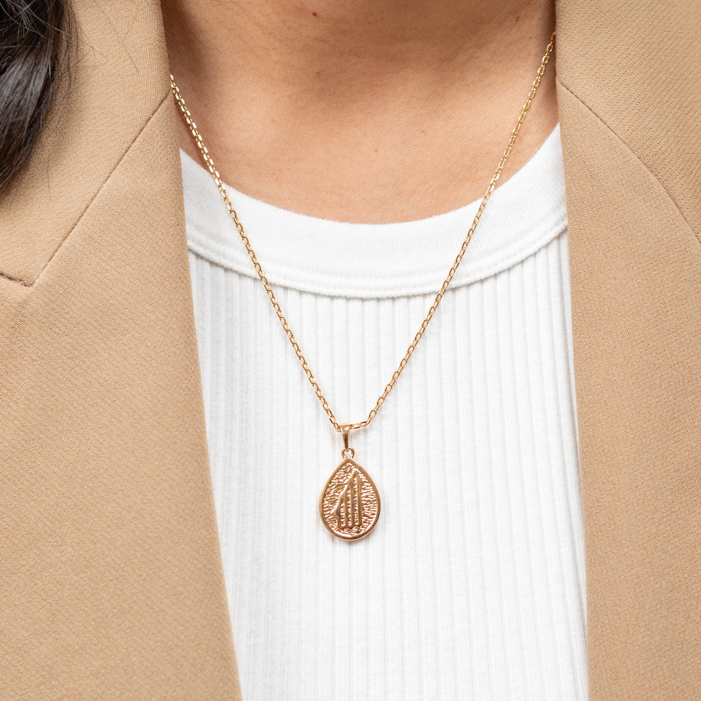 Harma Jewelry 18k gold plated Gracious God Gold Teardrop Necklace. Harma jewelry Allah 18k Gold Plated Teardrop Necklace