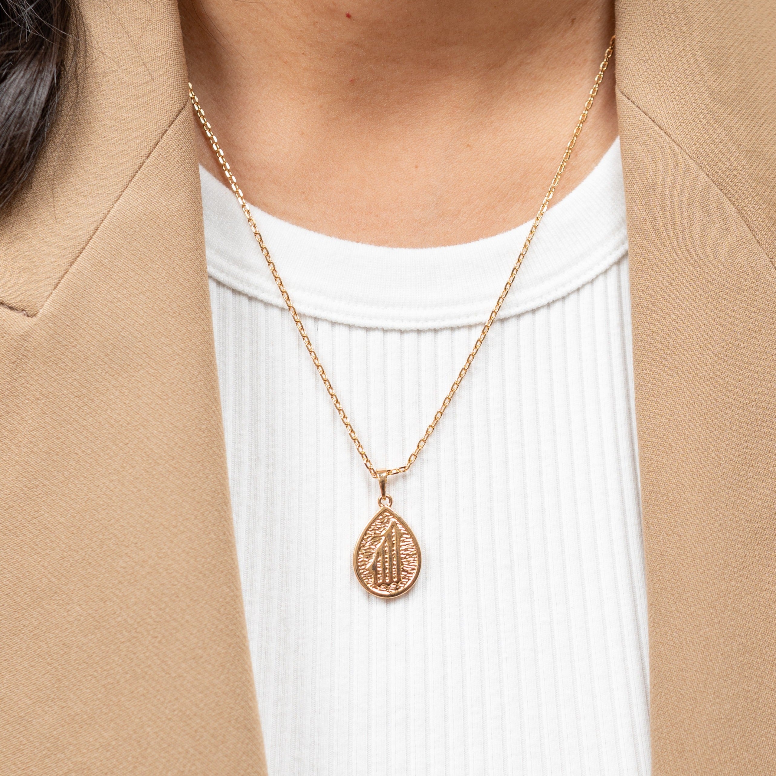 Harma Jewelry 18k gold plated Gracious God Gold Teardrop Necklace. Harma jewelry Allah 18k Gold Plated Teardrop Necklace