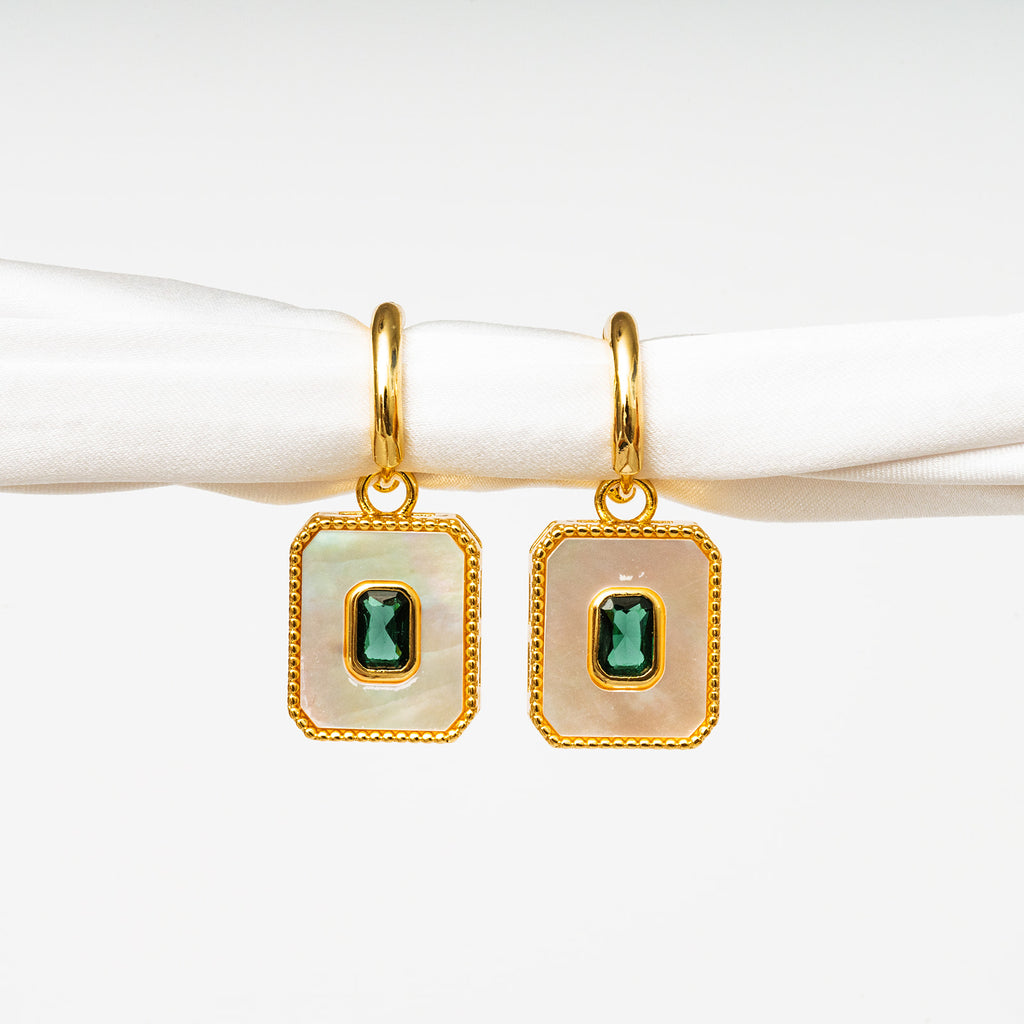 Harma jewelry Gold Plated Frosted Mother of pearl Emerald Earrings