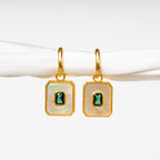 Harma jewelry Gold Plated Frosted Mother of pearl Emerald Earrings