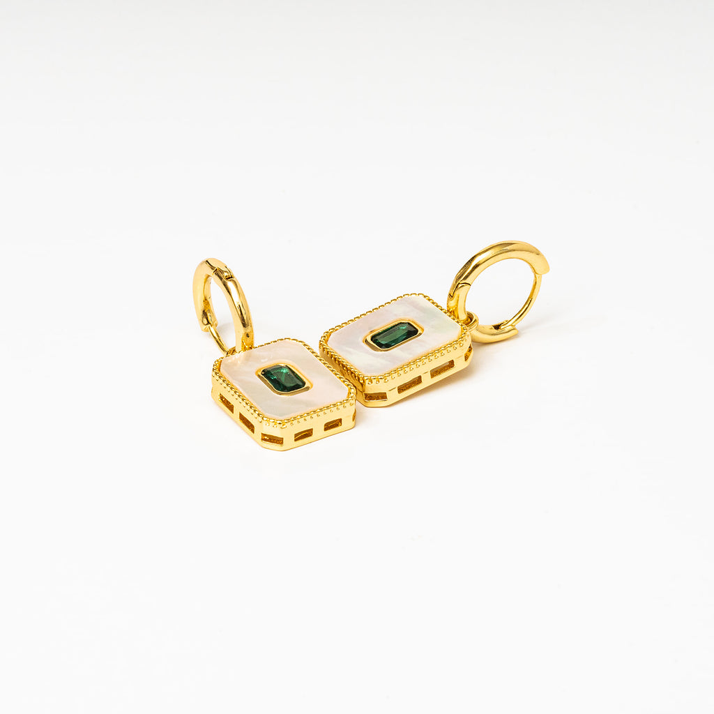 Harma jewelry Gold Plated Frosted Mother of pearl Emerald Earrings