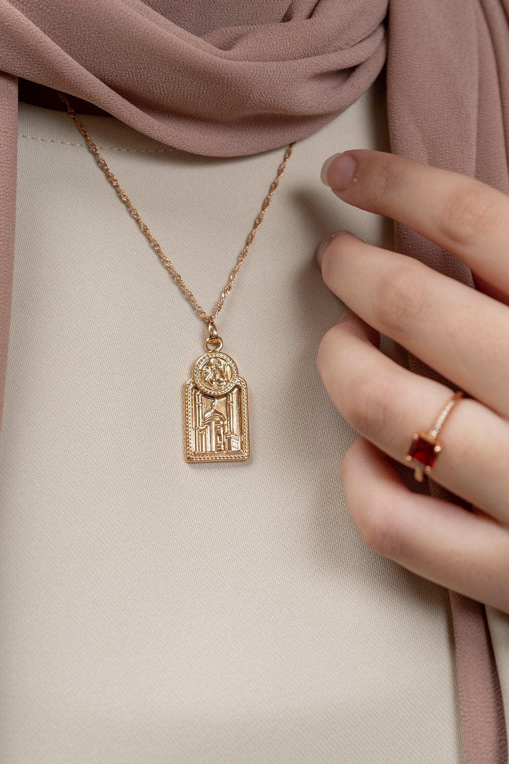 Harma Jewelry Holy Mosque gold tone Allah Necklace. Harma jewelry divine Holy Mosque Allah Necklace Gold Plated 18k.