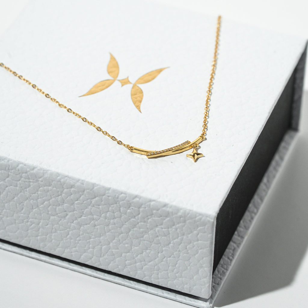 Harma Jewelry I Am Guided Sparkle Sterling Silver Zirconia Necklace - everyday minimalist 18K gold plated necklace for women