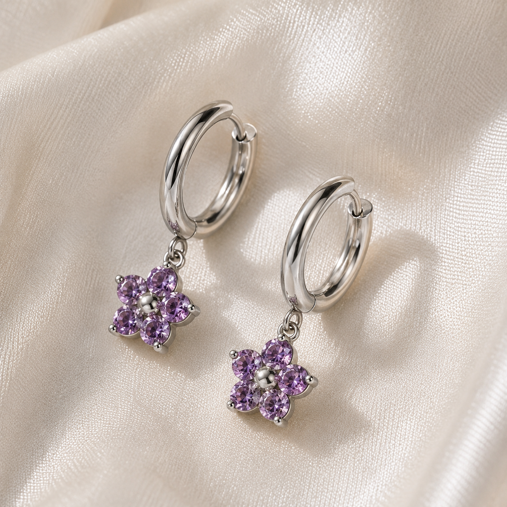 Harma Girls Little Bloom Zirconia Silver 10mm Hoop Earrings