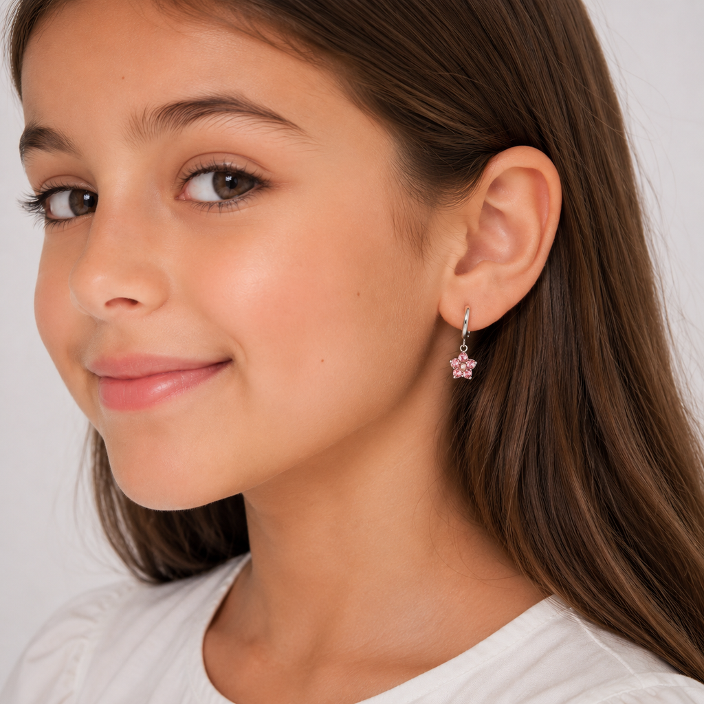Harma Girls Little Bloom Zirconia Silver 10mm Hoop Earrings