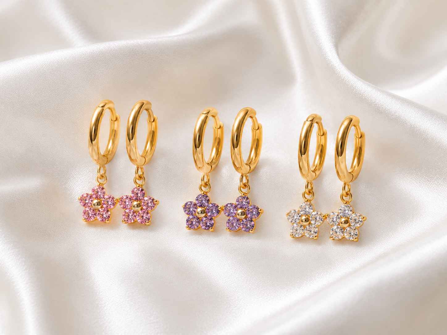 Harma Girls Little Bloom Zirconia Gold 10mm Hoop Earrings