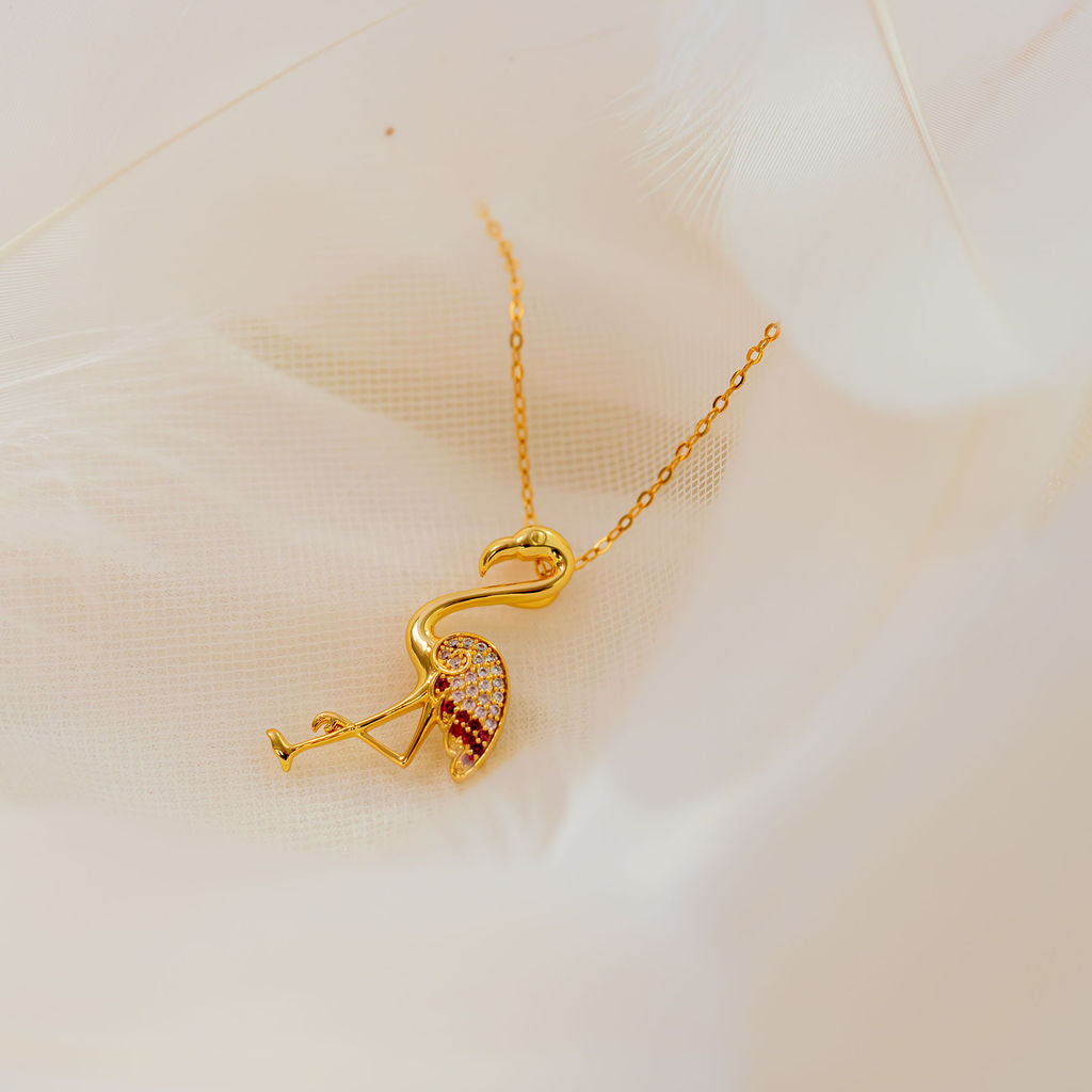 Harma Jewelry I Am Becoming PINK Again Flamingo Necklace - self-care pink 18K gold plated necklace for women