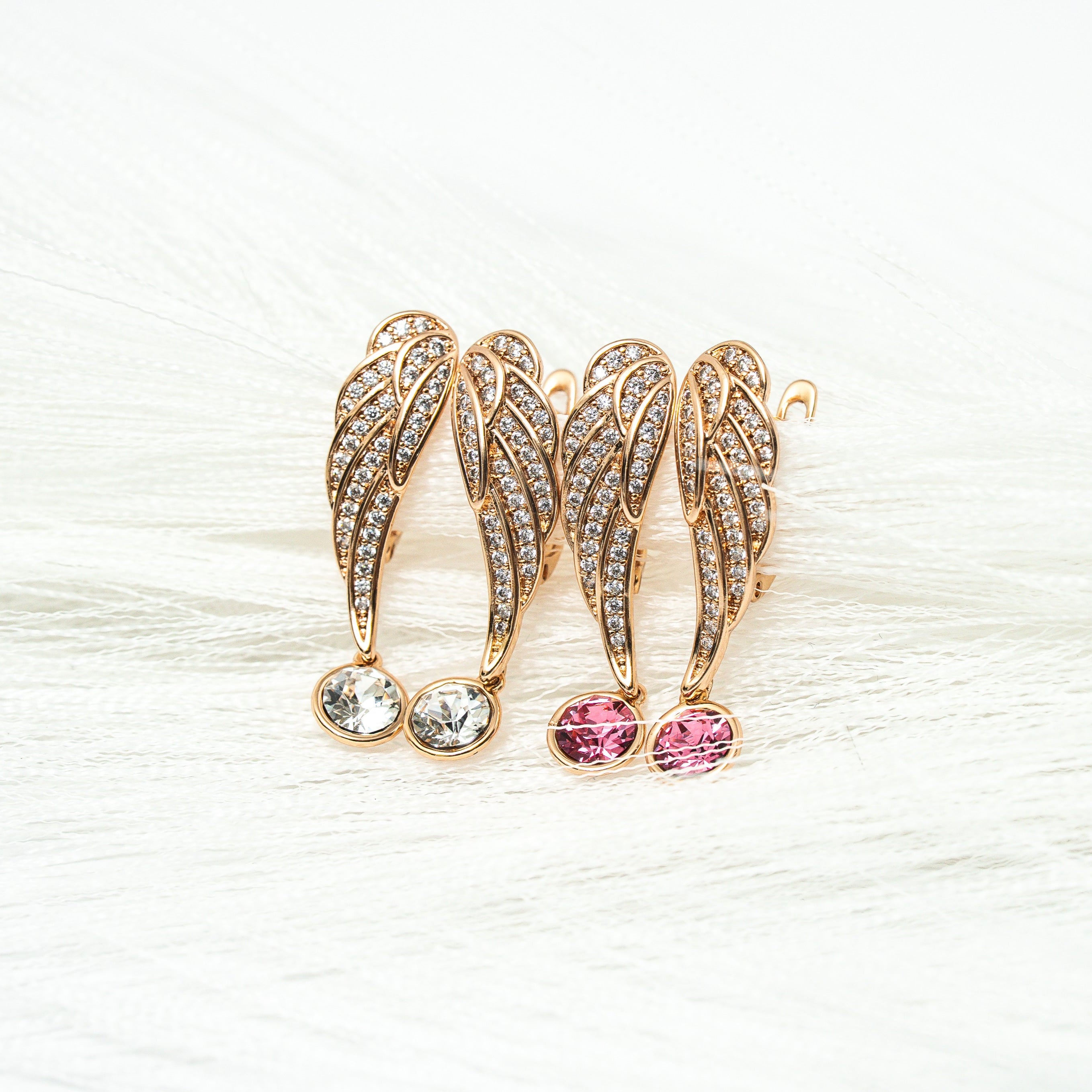 Harma Jewelry Rise Again Crystal Wings Earrings - everyday minimalist 18K gold plated earrings for women
