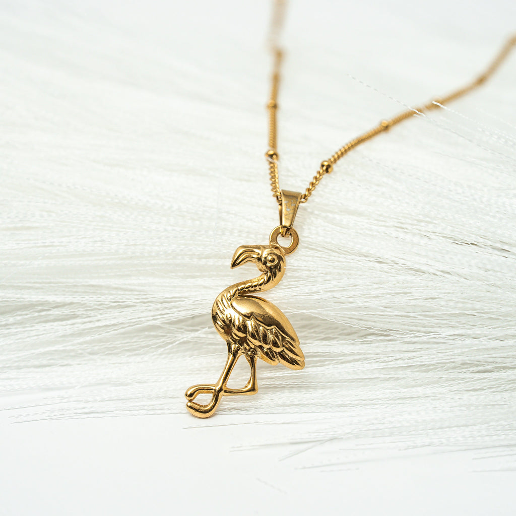 Harma Jewelry The Gentle Return Golden Flamingo Necklace - self-care pink 18K gold plated necklace for women