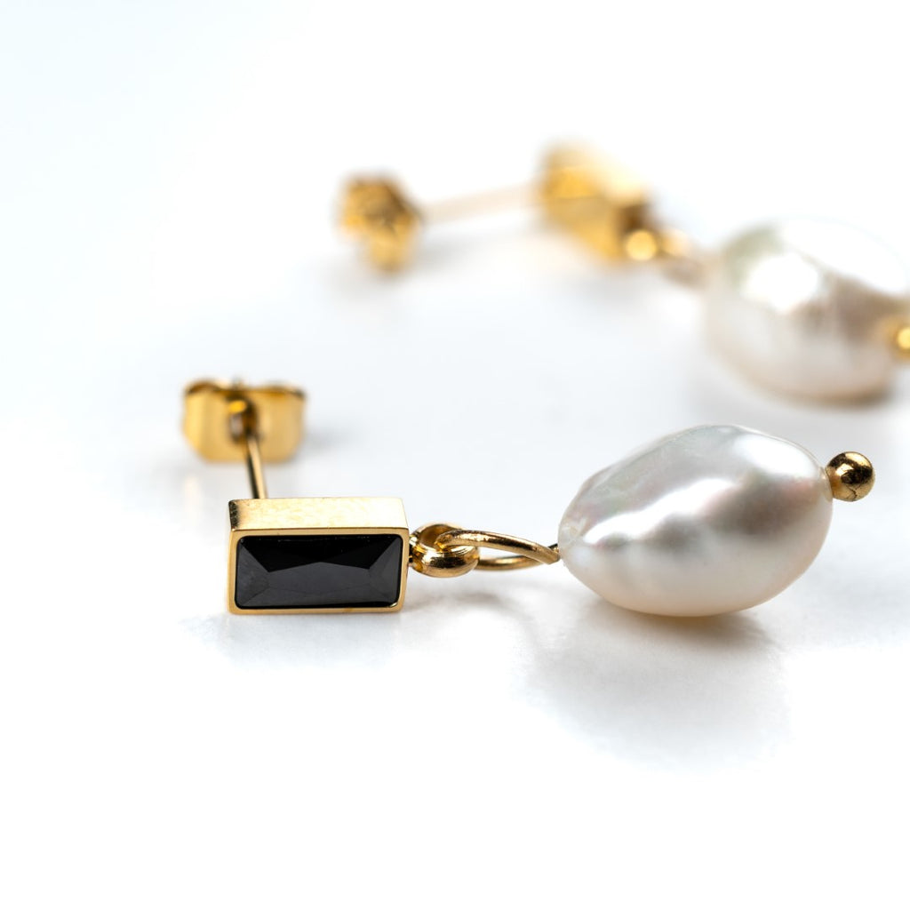 Harma Jewelry Black Baguette Pearl Drop Stud Earrings - new beginnings pearl 18K gold plated earrings for women