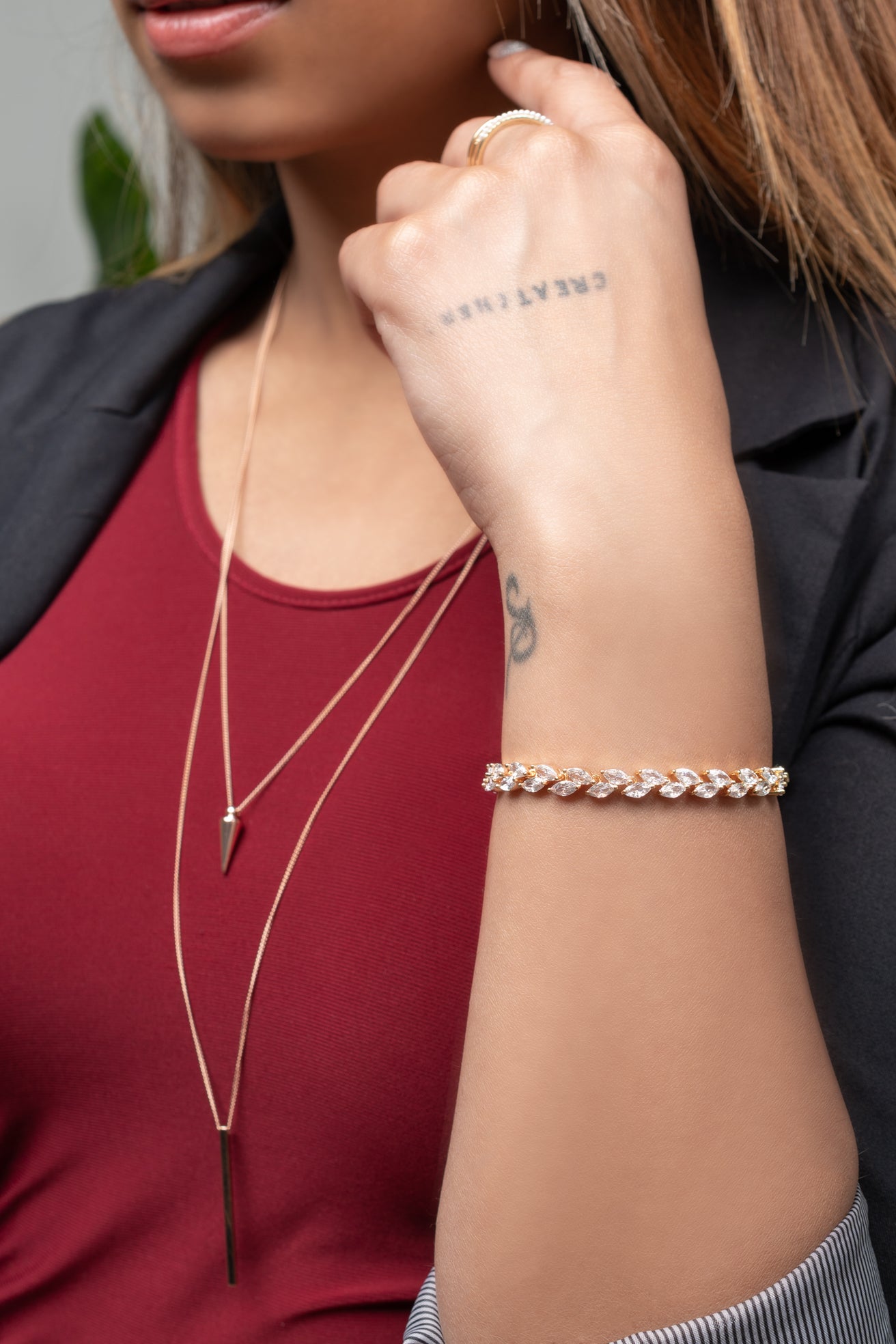 Harma Jewelry divine collection rose gold plated Glorious Bar and Spike Double Necklace