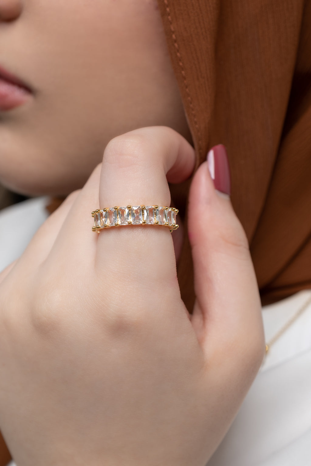 Harma Jewelry Gold Baguette Eternity Band - faith-inspired 18K gold plated rings for women
