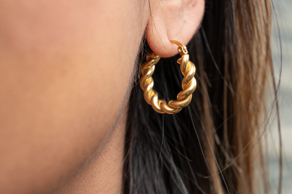Harma Jewelry Fearless Twisted Earrings - faith-inspired 24K gold plated earrings for women
