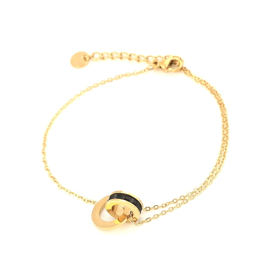 Harma Jewelry Chic Circle of Life Bracelet - bold statement black 18K gold plated bracelet for women