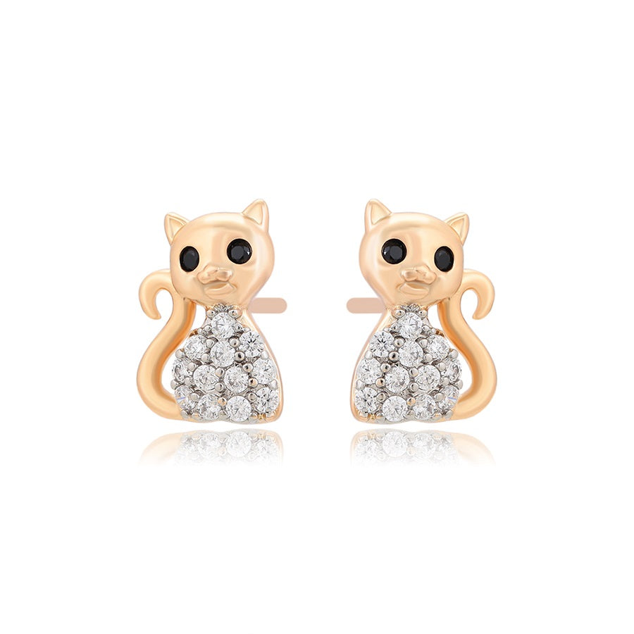 harma jewelry girls chic cat stud earrings in 18k gold plating. harma jewelry girls Aristocats cat Stud Earrings 18k Gold Plated.